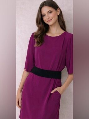 Liz Claiborne Plum Sheath Dress with Black Waistband